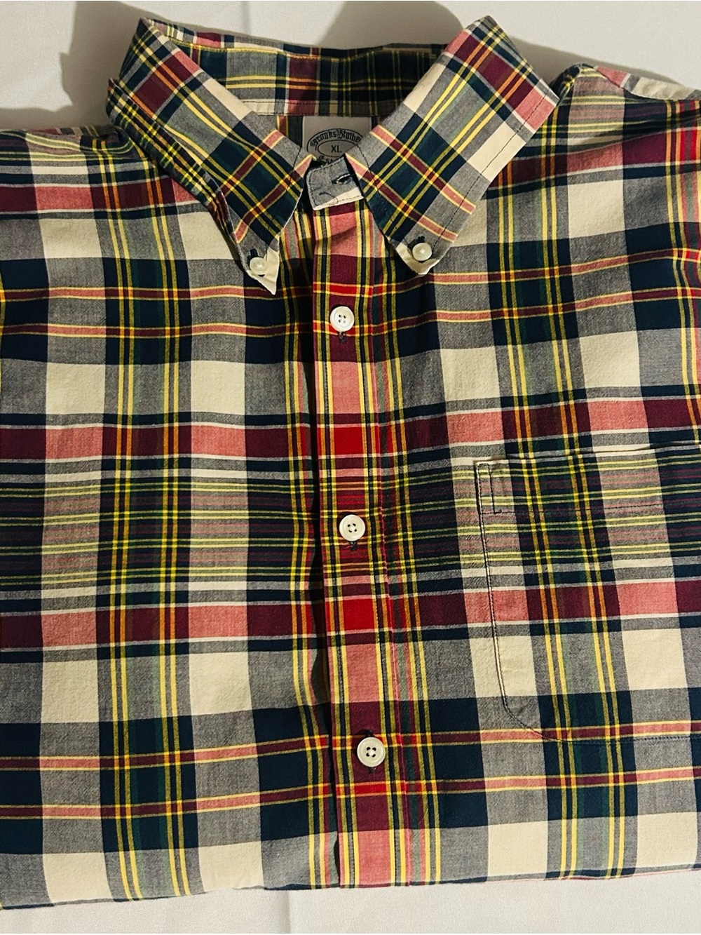 Brooks Brothers Plaid Button-Down Original Polo Shirt — Navy, Cream & Red